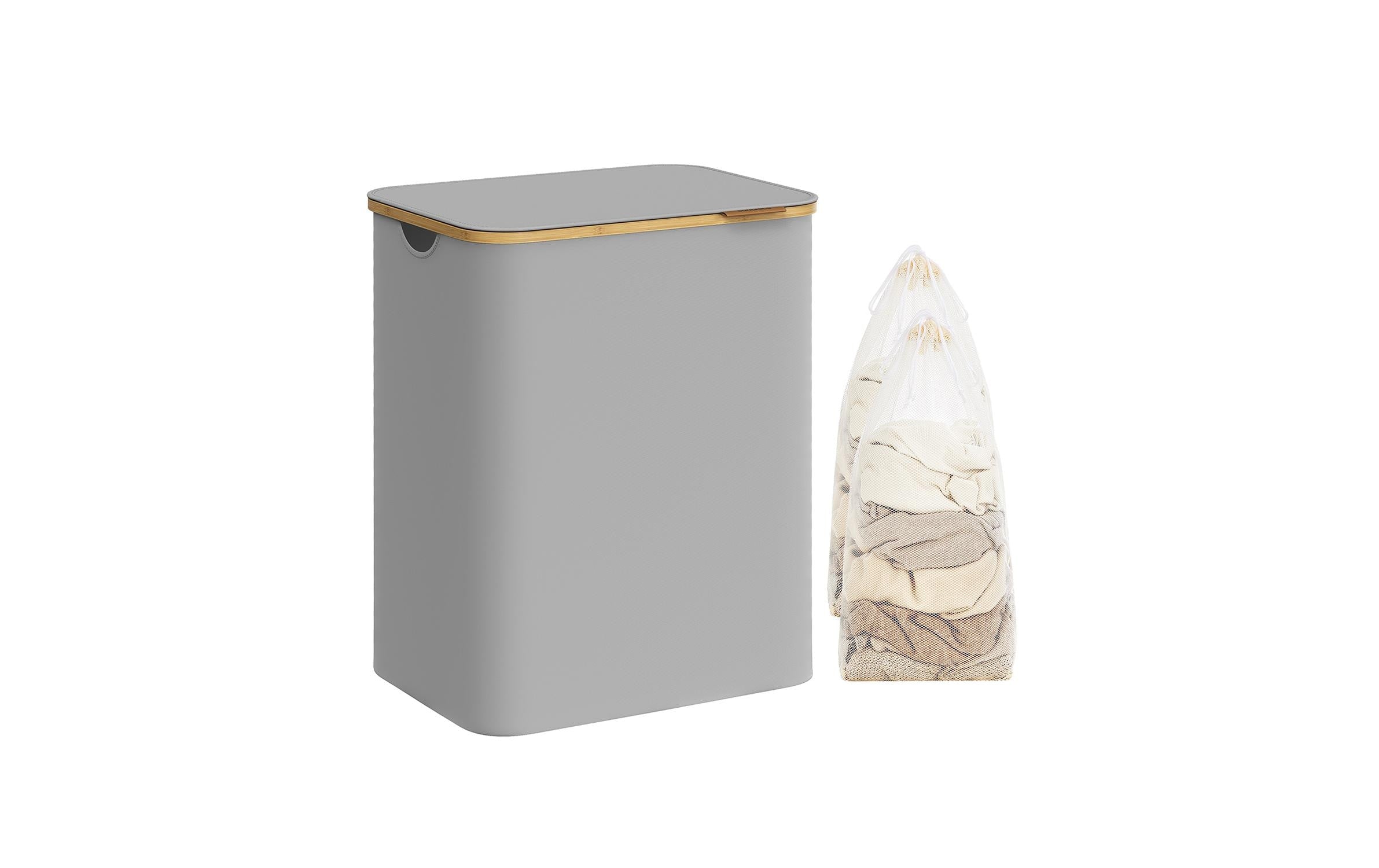 Songmics Wäschekorb, Grau 52x38.5x70.5 cm (LxBxH), Bambus, Polyester