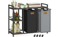 VASAGLE Wäschekorb  mit 2 Fächern 100 l, Schwarz/Braun/Grau
