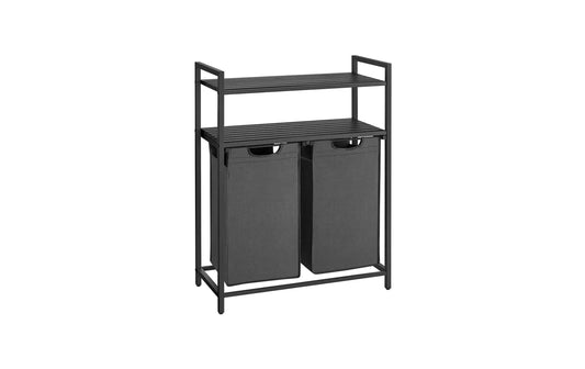 VASAGLE Wäschekorb  mit Ablage 2 x 46 l, Schwarz/Grau