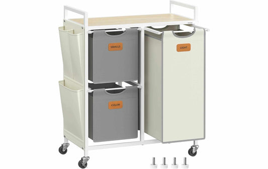VASAGLE Wäschekorb  mit 3 Fächern 100 l, Beige/Grau