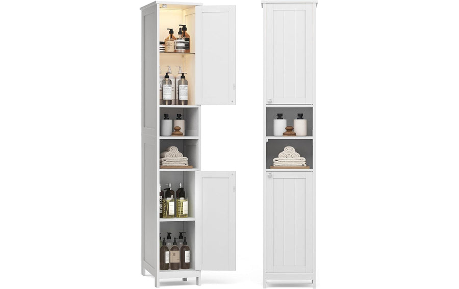 Vasagle Badezimmerschrank mit 2 Türen Weiss 30x30x170 cm Mitteldichte Holzfaserplatte (MDF), Grundmaterial: Holz
