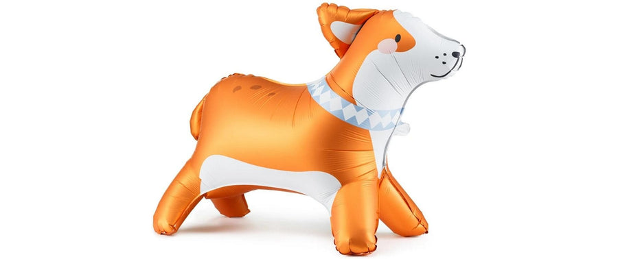 Partydeco Folienballon stehender Corgi Orange/Weiss, 88 x 70 cm
