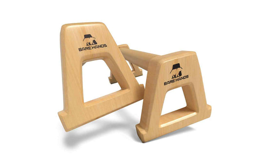 Bare Hands Liegestützgriffe XL aus hellem Holz, zwei ergonomische Griffe mit Logo