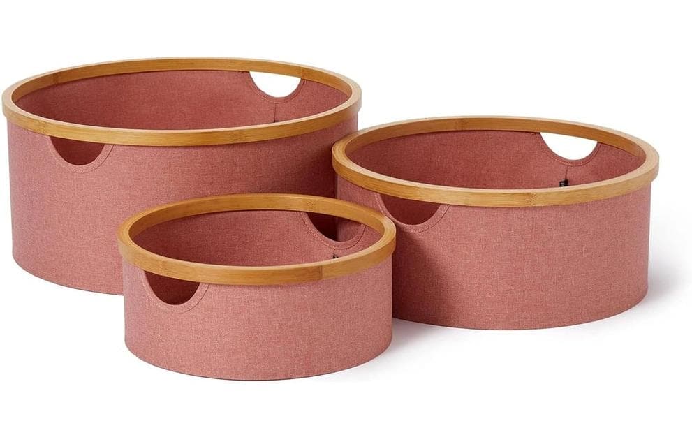 Lumaland Bambus Aufbewahrungsbox Set 3 Stk. Rosa Rund 45x20cm/38x16cm/30x12cm