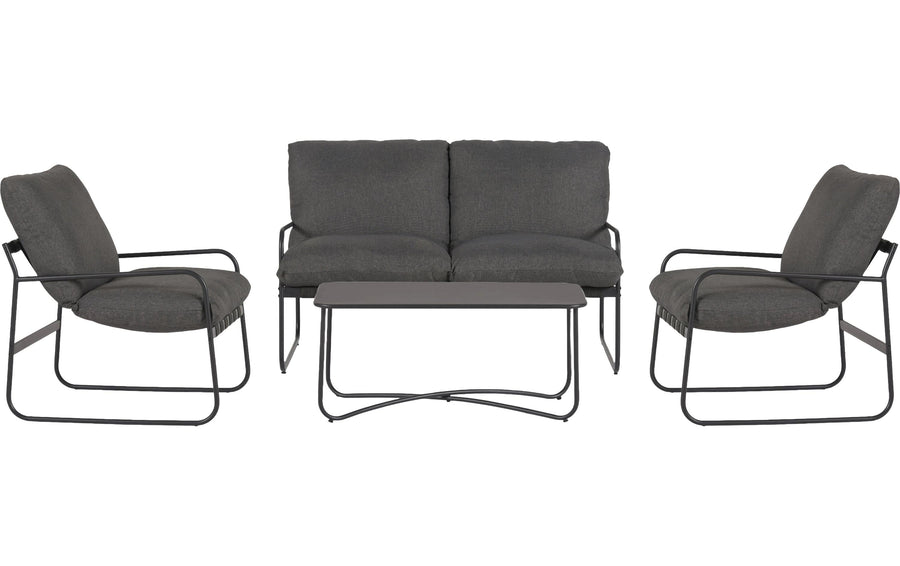 Gartenlounge Theodor 4-teilig Metall Schwarz Grau Garteneinrichtung Schou