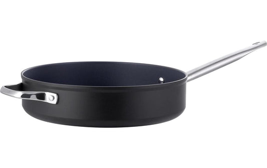 Schwarze Bratpfanne Lunasol Saturn Terra mit hohem Rand und langem Metallgriff