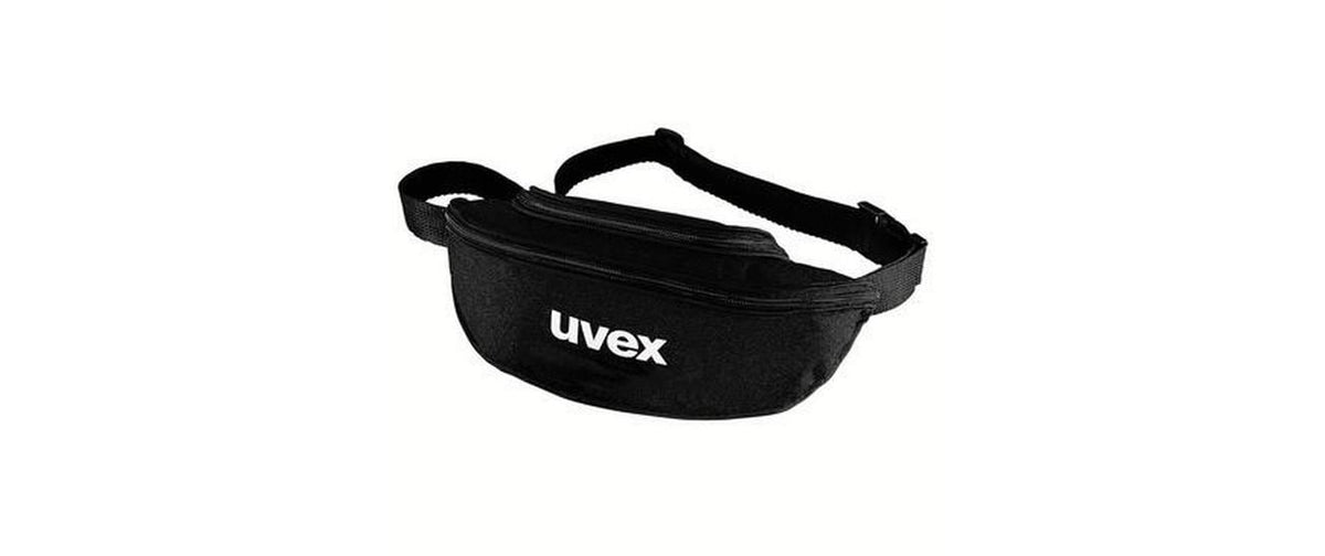 uvex Brillenetui mit Gürtelschlaufe, schwarz und groß, mit weißem Logo