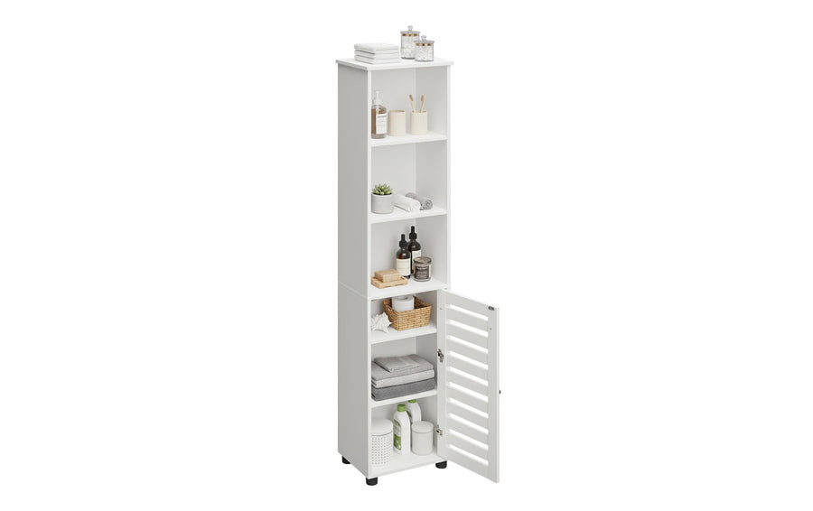 relaxdays Badezimmerschrank mit Tür Weiss 30 x 167 cm Mitteldichte Holzfaserplatte (MDF), Grundmaterial: Holz