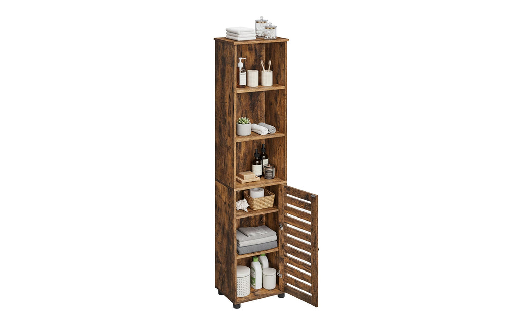relaxdays Badezimmerschrank mit Tür Braun 30 x 167 cm Mitteldichte Holzfaserplatte (MDF), Grundmaterial: Holz