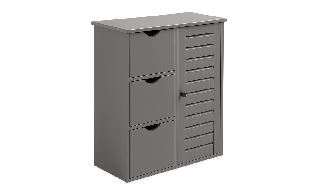 relaxdays Badezimmerschrank mit 3 Schubl. Grau 80 x 60 x 30 cm Mitteldichte Holzfaserplatte (MDF), Grundmaterial: Holz