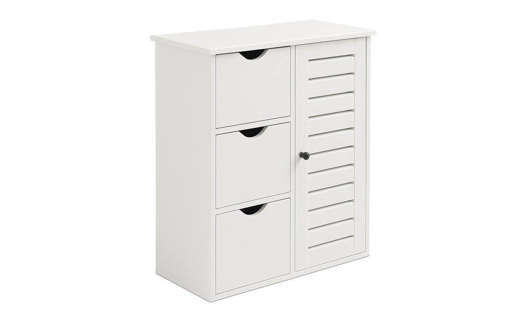relaxdays Badezimmerschrank mit 3 Schubl. Weiss 80 x 60 x 30 cm Mitteldichte Holzfaserplatte (MDF), Grundmaterial: Holz