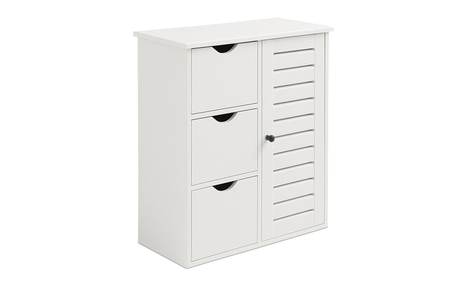 relaxdays Badezimmerschrank mit 3 Schubl. Weiss 80 x 60 x 30 cm Mitteldichte Holzfaserplatte (MDF), Grundmaterial: Holz
