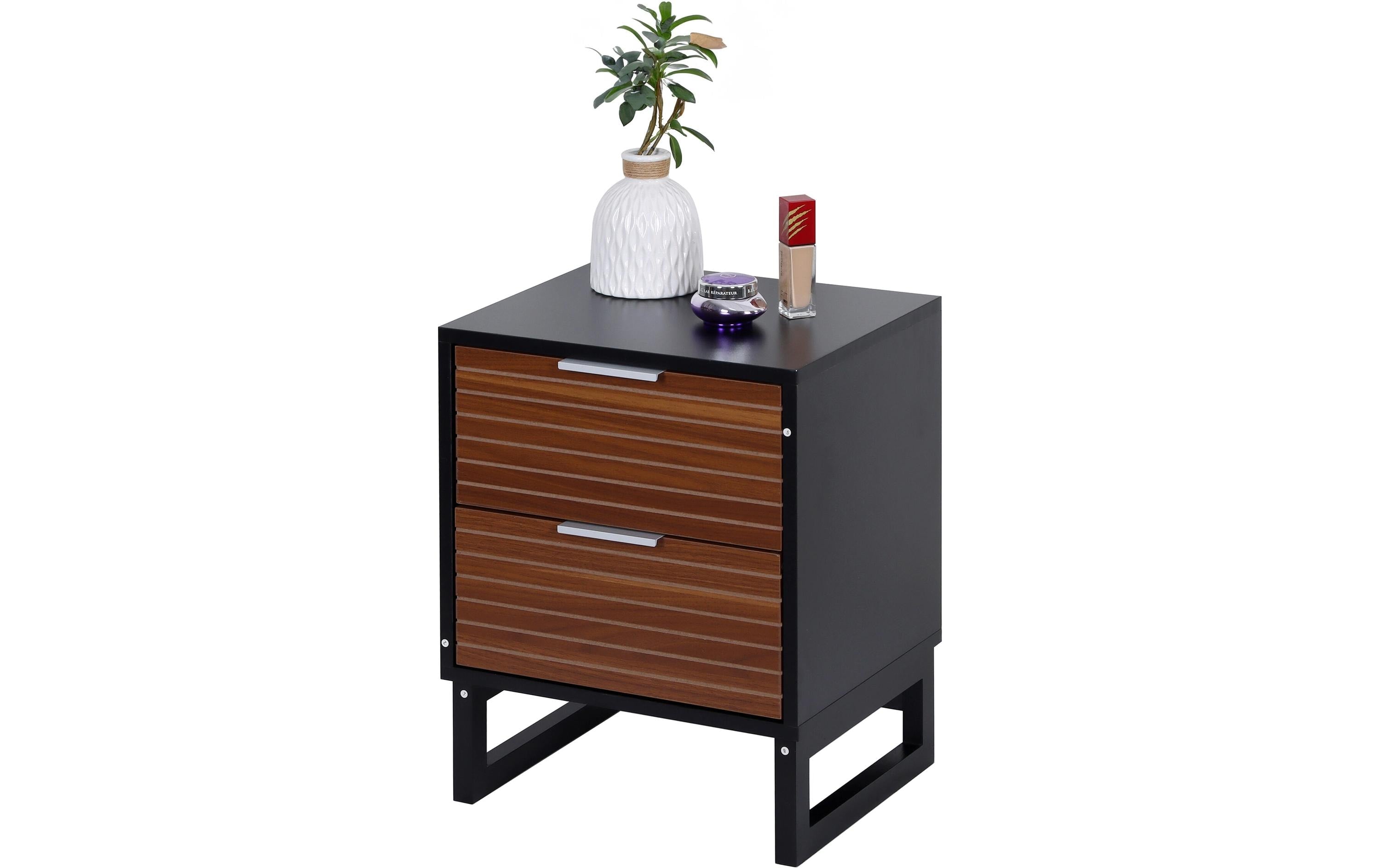 relaxdays Nachttisch mit 2 Schubladen MDF/Bambus/Holz
