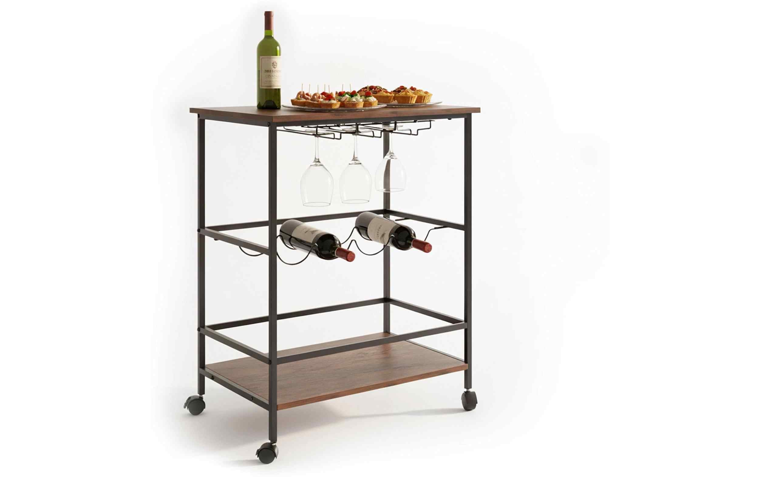 relaxdays Servierwagen für Wein Dunkelbraun/Schwarz