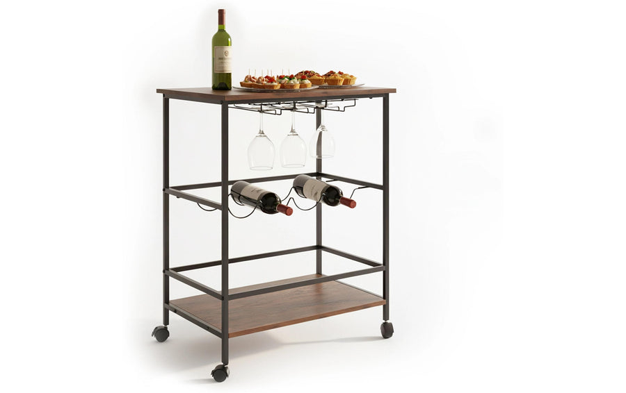 relaxdays Servierwagen für Wein Dunkelbraun/Schwarz