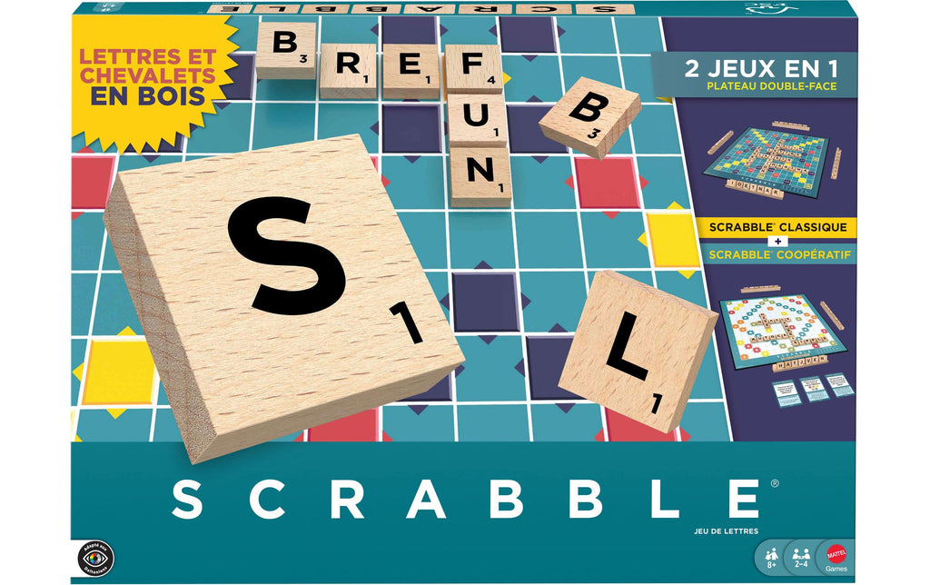 Mattel Spiele Scrabble Original Holz 2 in 1 , 2-4 Spieler –