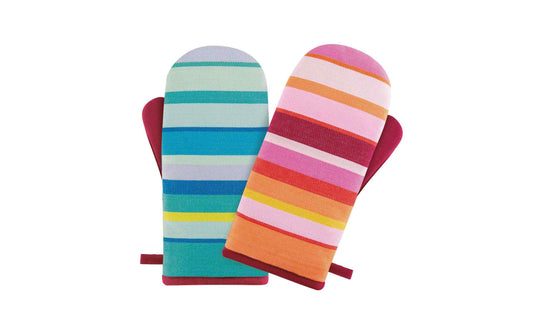 Remember Küchenhandschuhe im 2er-Set mit bunten Streifen in Türkis, Blau, Pink und Orange