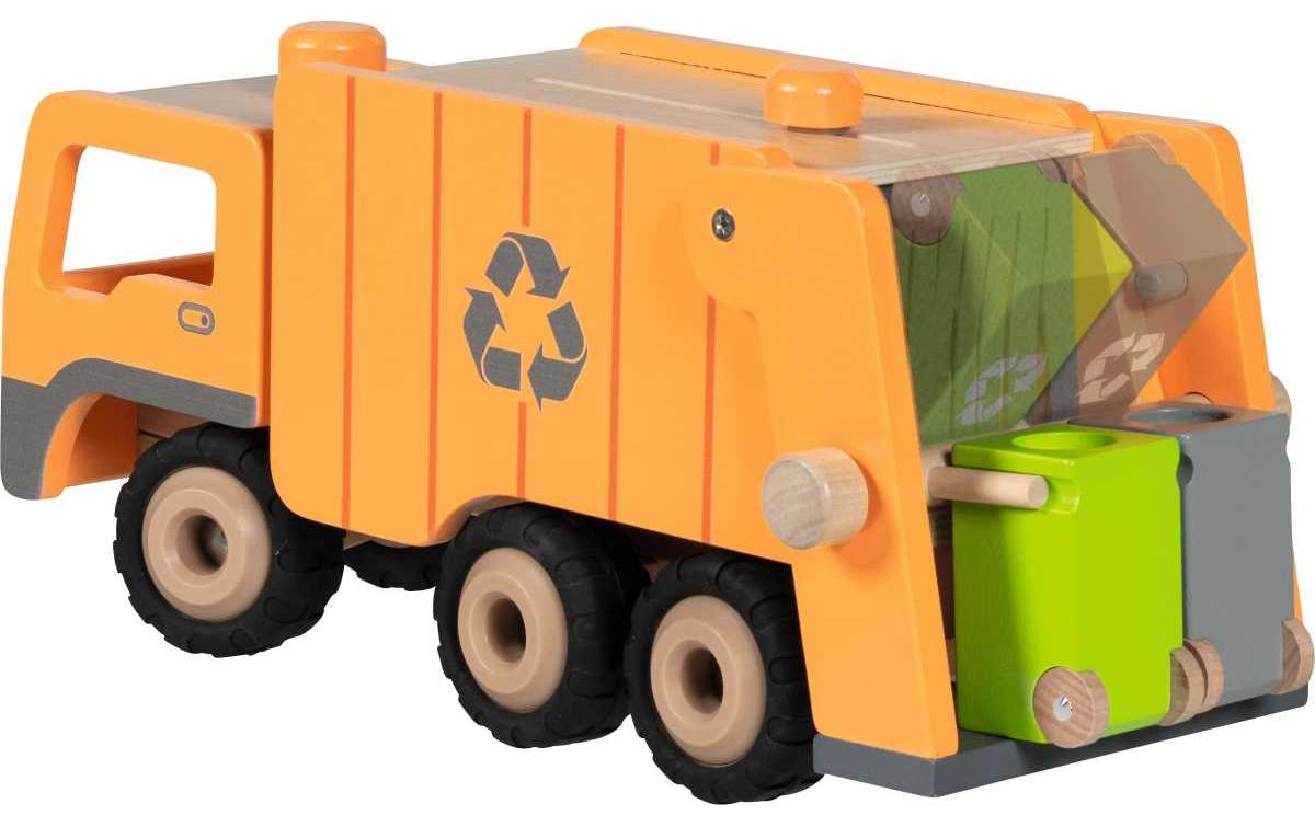 Goki Spielzeugfahrzeug Grosser Müllwagen Eco mit 2 Mülltonnen