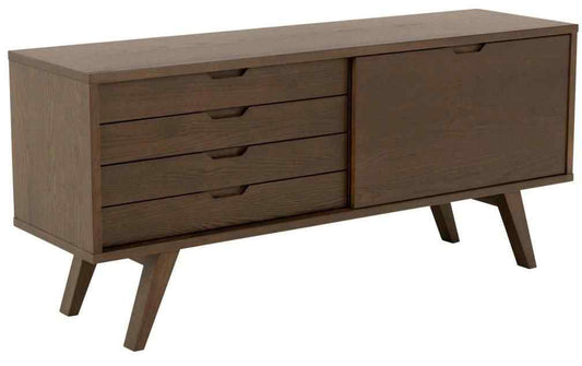 Sideboard AC Design A-Line aus Holz in Hellbraun, mit vier Schubladen, Schiebetür und schrägen Beinen