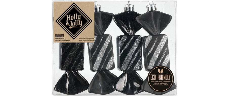 Holly & Jolly Weihnachtskugel Bonbon 4 Stück, Schwarz