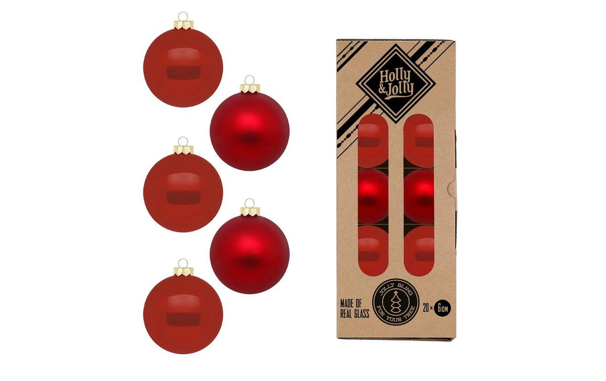Holly & Jolly Weihnachtskugel 6 cm Rot, 20 Stück