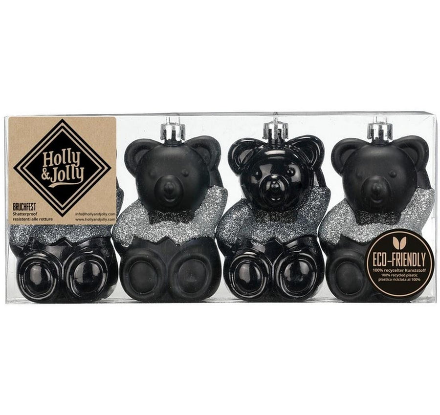 Holly & Jolly Weihnachtsschmuck Teddybär 4 Stück, Schwarz