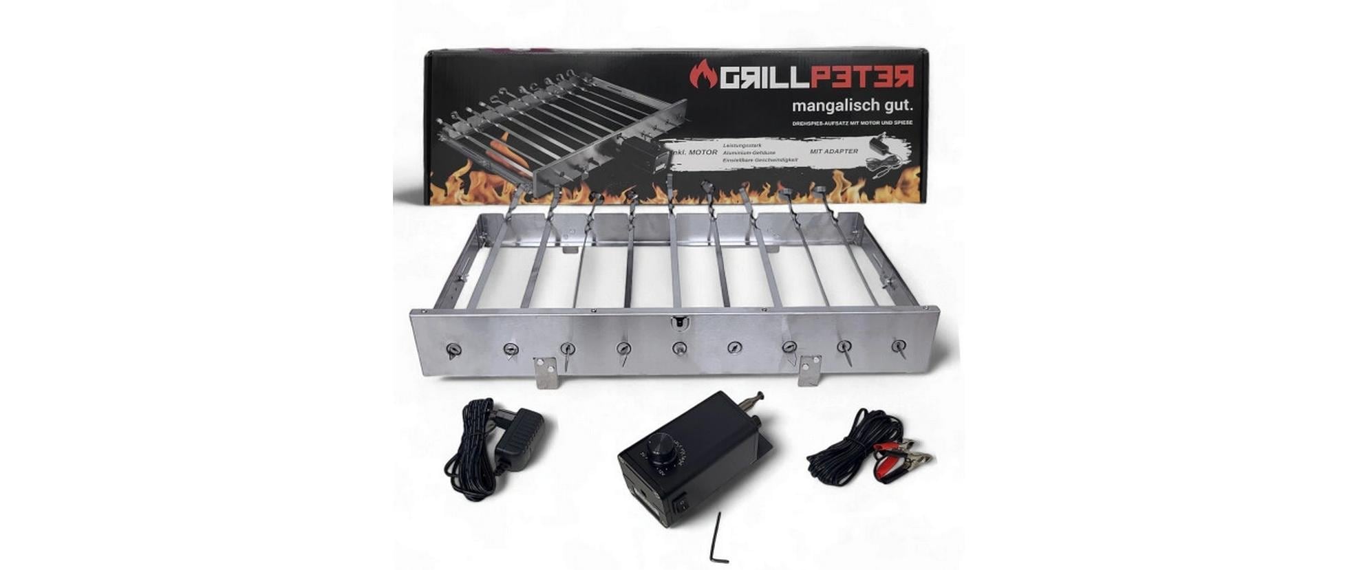 Mangal Drehspiessaufsatz Alumotor für Holzkohlegrills 9 Spieße Grills & Feuerstellen GRILLPETER