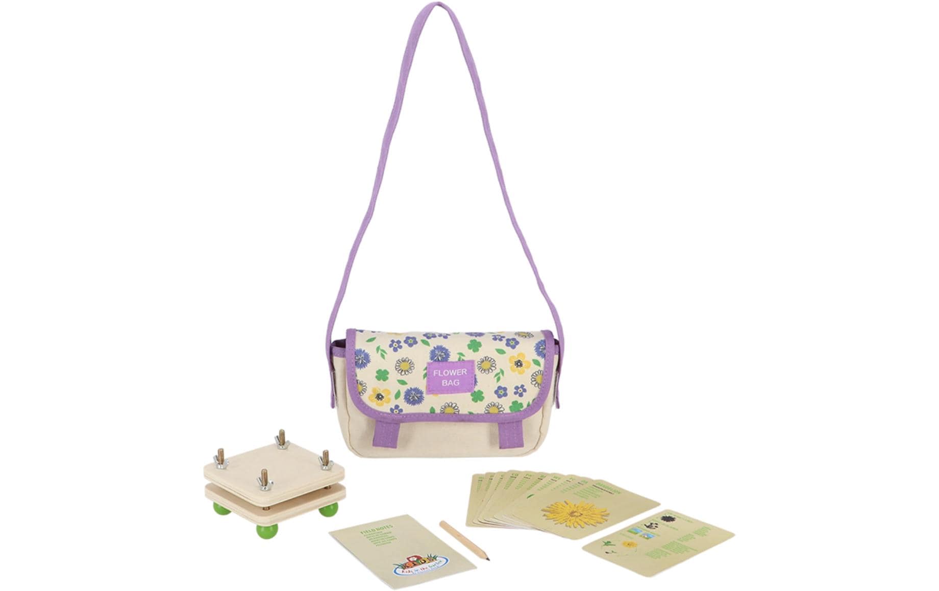 Esschert Design Entdecker-Tasche Flowers mit Holzblumenpresse