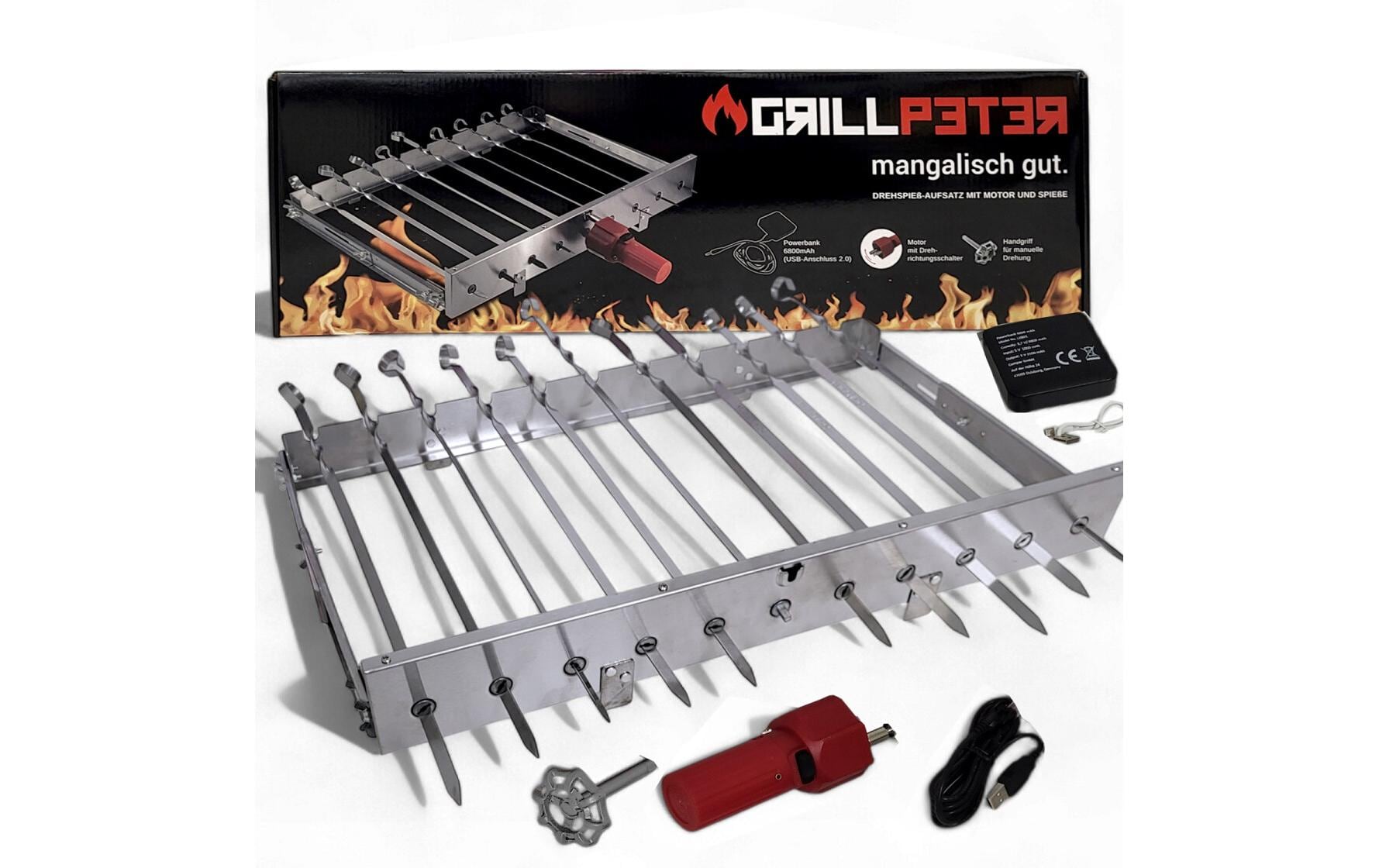 GRILLPETER Schaschlik Spiessdreher Motor USB für 11 Spieße Grills & Feuerstellen GRILLPETER