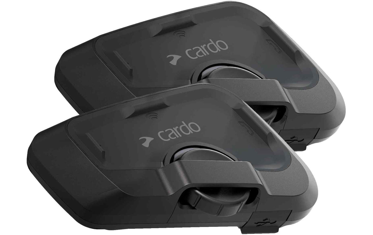 Cardo Freecom 2x Duo Bluetooth-Motorrad-Headset mit zwei schwarzen Geräten