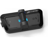 Cardo Packtalk Outdoor Motorrad-Freisprecheinrichtung in Schwarz mit blauen Leuchtanzeigen