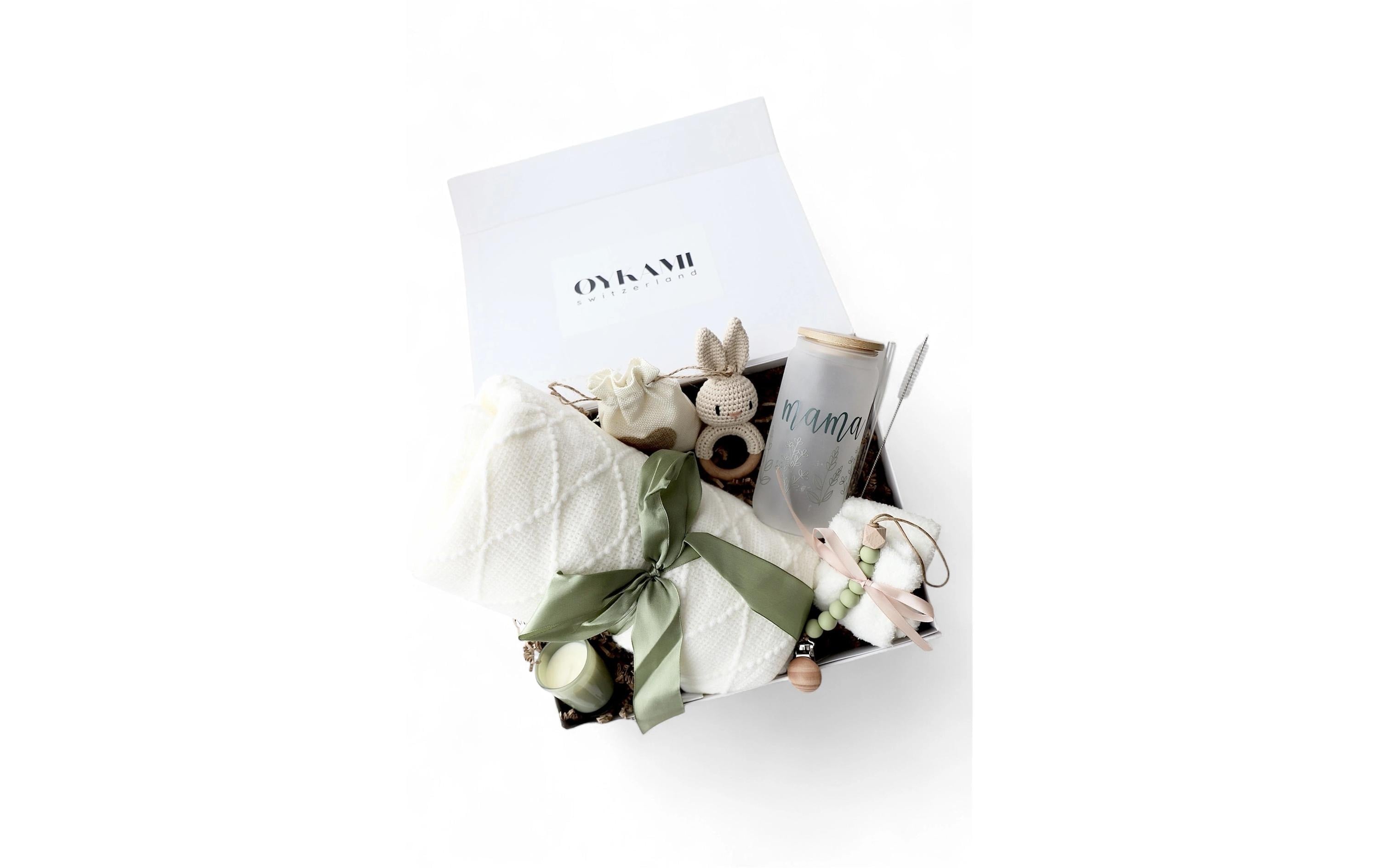 Oykami Mama und Baby Geschenkbox Weisse Decke «Kapstadt» Weiss/Grün