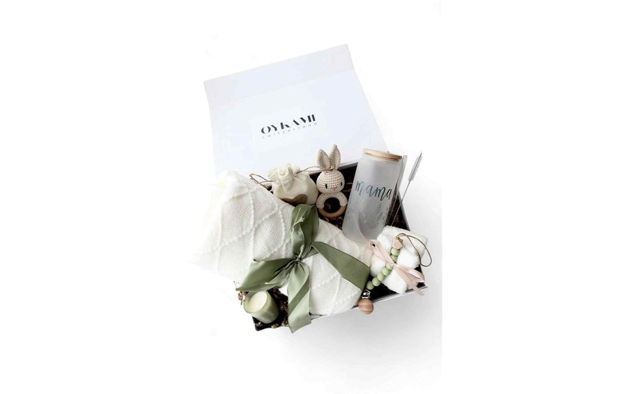 Oykami Mama und Baby Geschenkbox Weisse Decke «Kapstadt» Weiss/Grün
