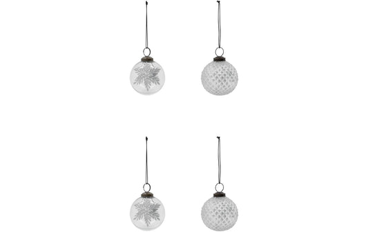 House Doctor Weihnachtskugeln Snowi 7.5 cm, 4er-Set, Silber/Transparent