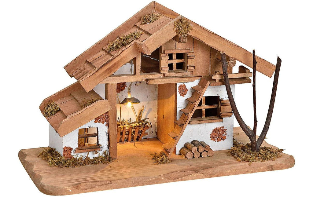 Weihnachtskrippe mit LED 39x23x19cm aus Holz von G. Wurm