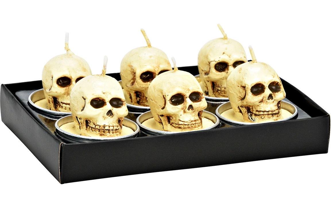 G. Wurm Teelichter Totenkopf 6 Stück, Creme