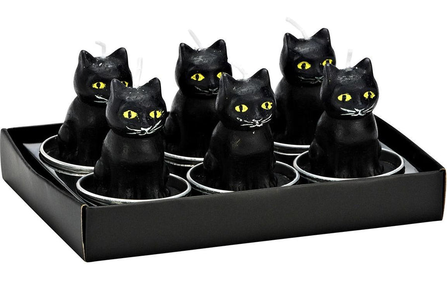 G. Wurm Teelichter Katze 6 Stück, Schwarz