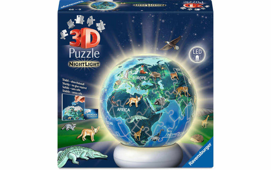 Ravensburger 3D Puzzle-Ball Nachtlicht Erde mit Tiermotiven