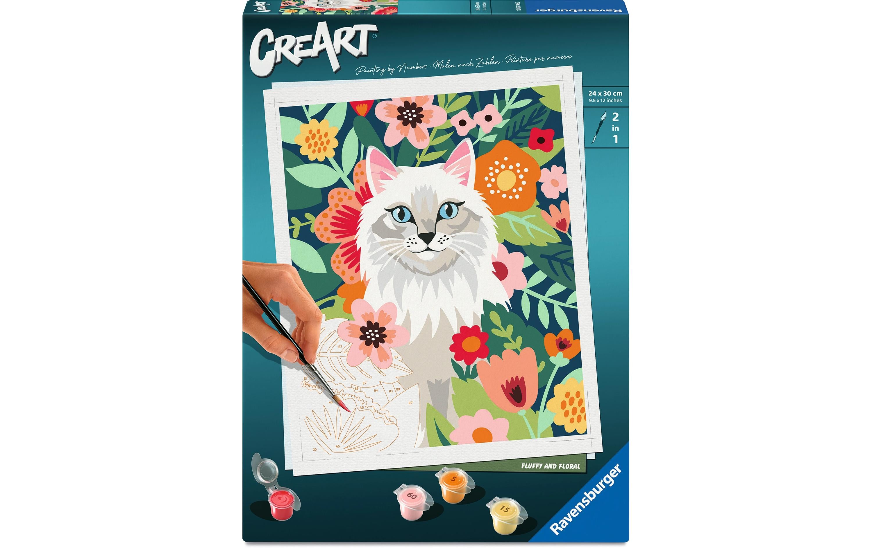 Ravensburger Malen nach Zahlen Set Weisse Katze und Blumen 24 x 30 cm