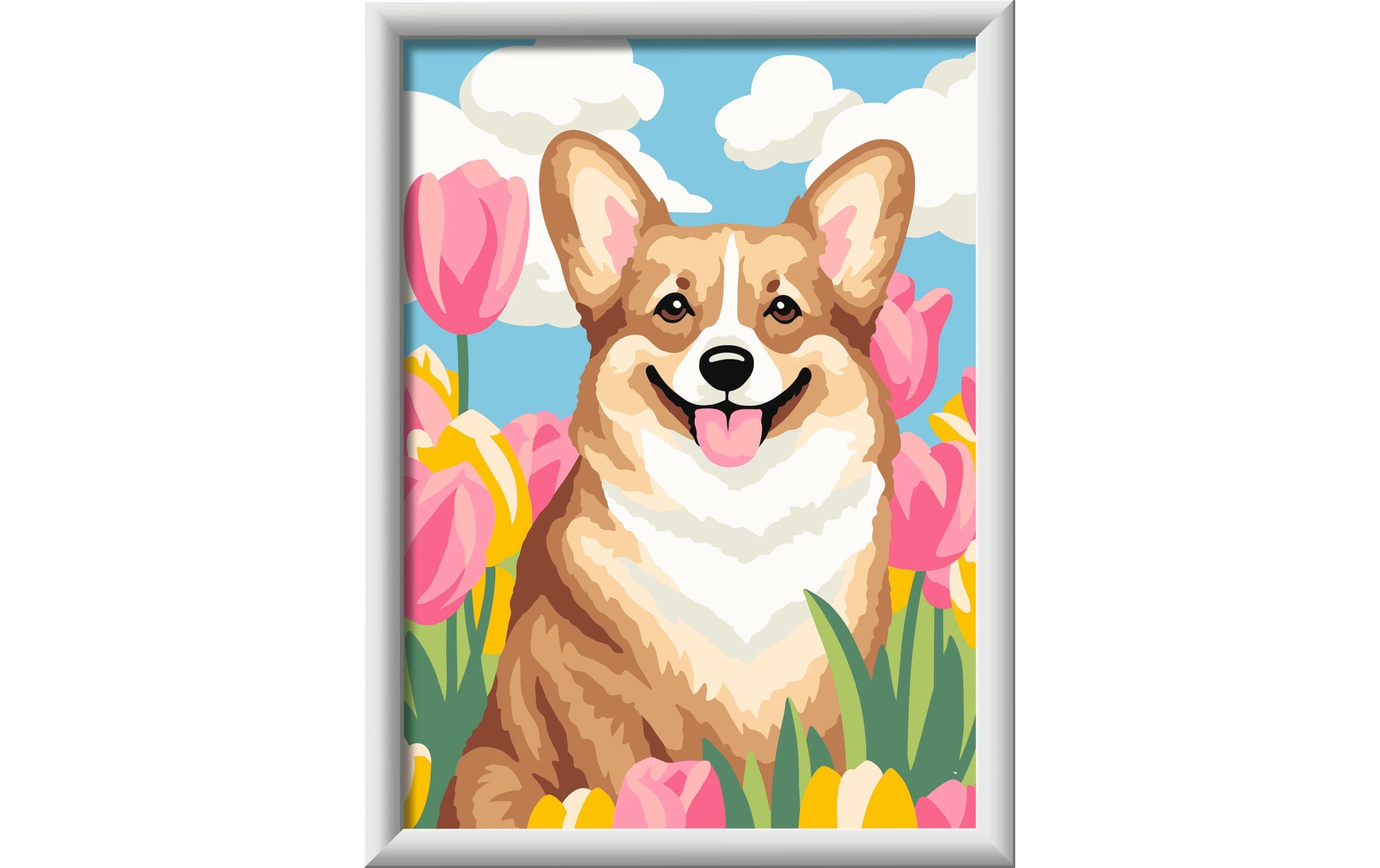 Ravensburger Malen nach Zahlen Corgi im Blütenmeer 26.3 x 20.5 cm