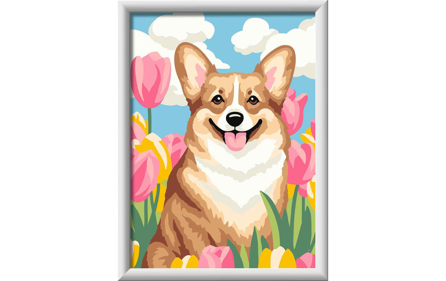 Ravensburger Malen nach Zahlen Corgi im Blütenmeer 26.3 x 20.5 cm