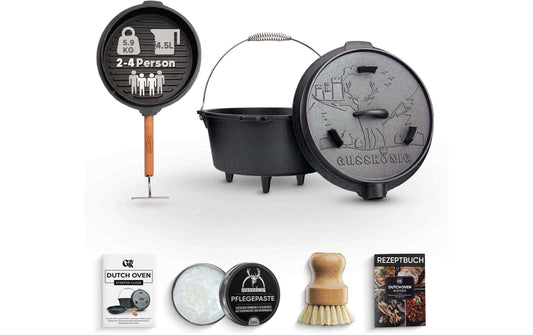 Gusskoenig Dutch Oven Set 4,5 l mit 2in1 Deckelheber mit Füssen