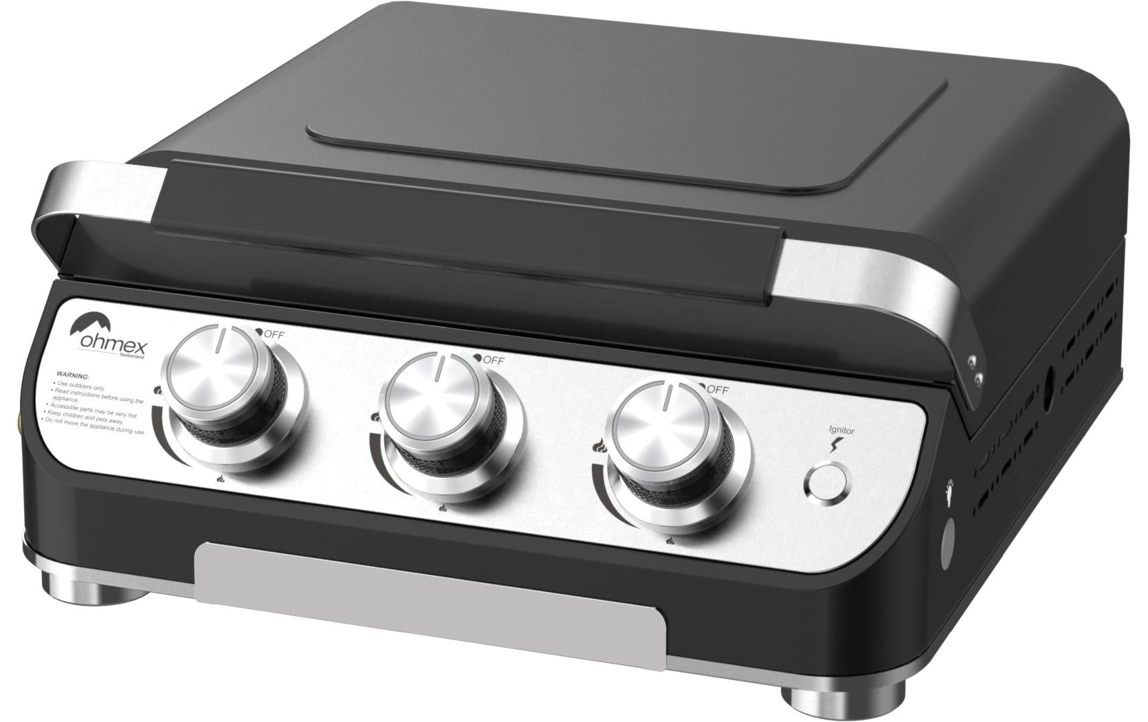 GAS Grill Plancha 3B Gasgrill mit Deckel, Metall, Schwarz/Silber, 50x49x26,5 cm Grills & Feuerstellen OHMEX