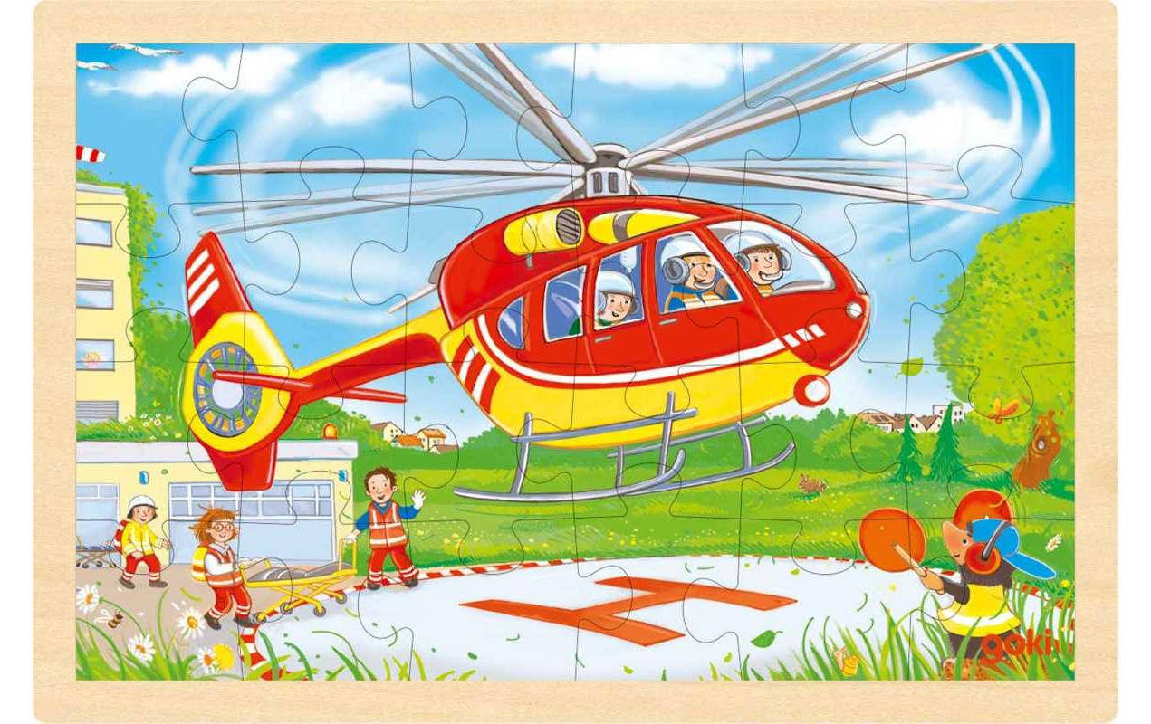 Goki Einlegepuzzle Hubschrauber/Feuerwehr 30 x 20 cm
