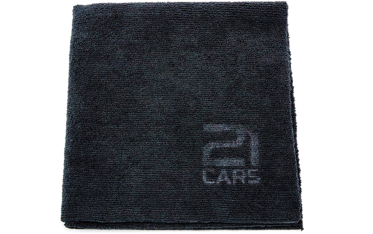 Schwarzes Mikrofaser-Handtuch mit eingeprägtem Logo