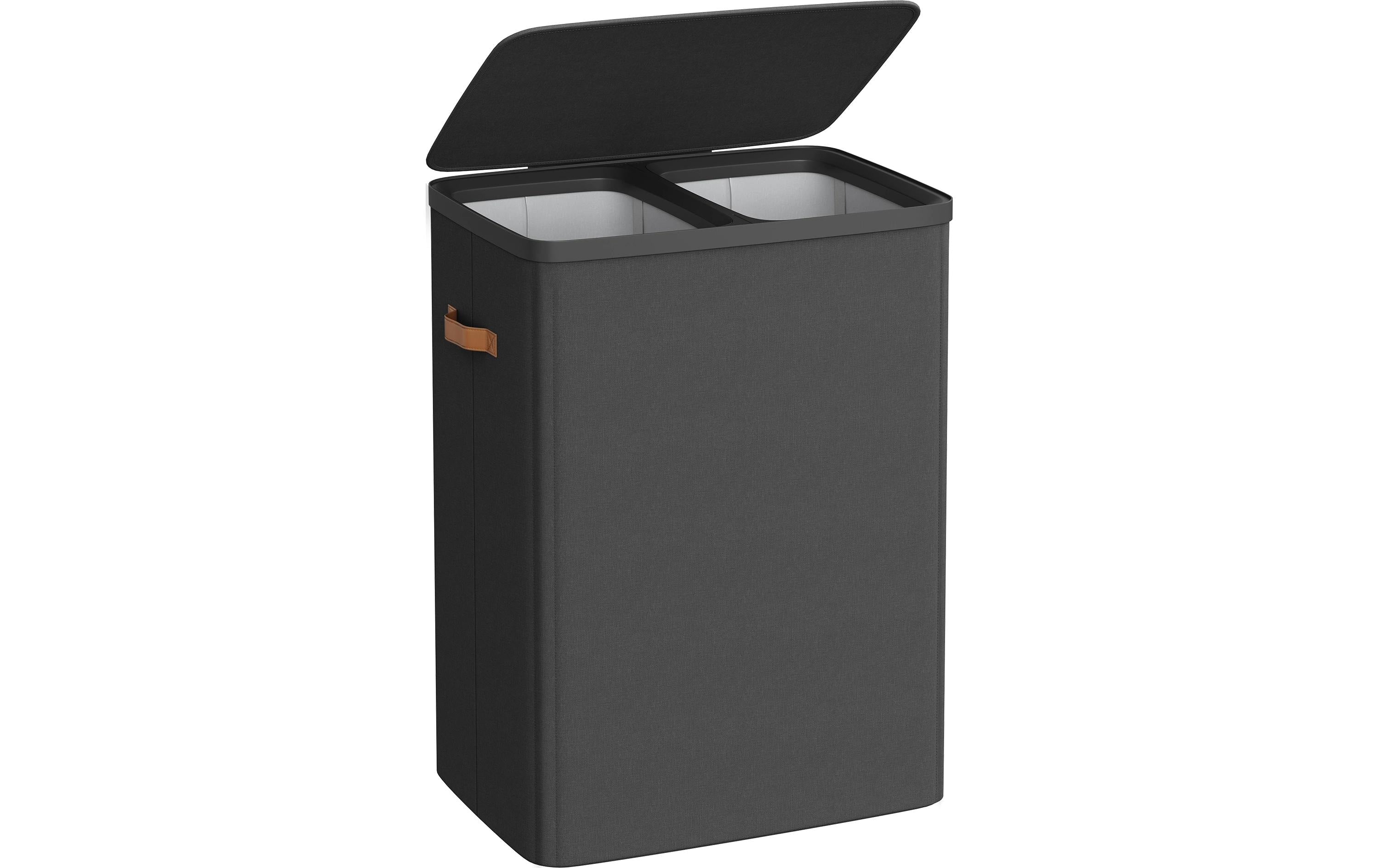 Songmics Wäschekorb, Schwarz 56x40x75 cm (LxBxH), Bambus, MDF
