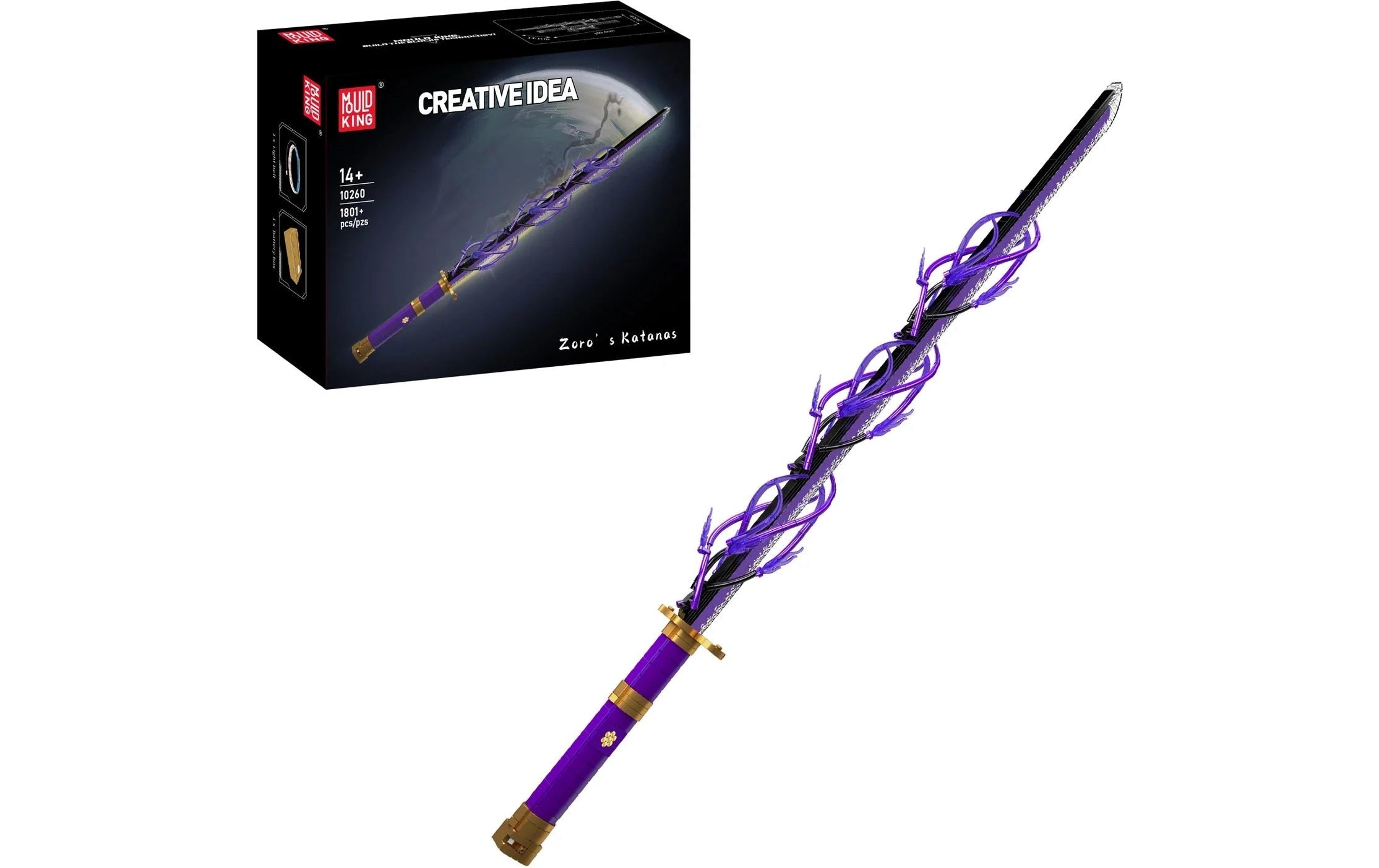 Mould King Zoro's Katana 3 Anime Manga Lila Gold beleuchtet