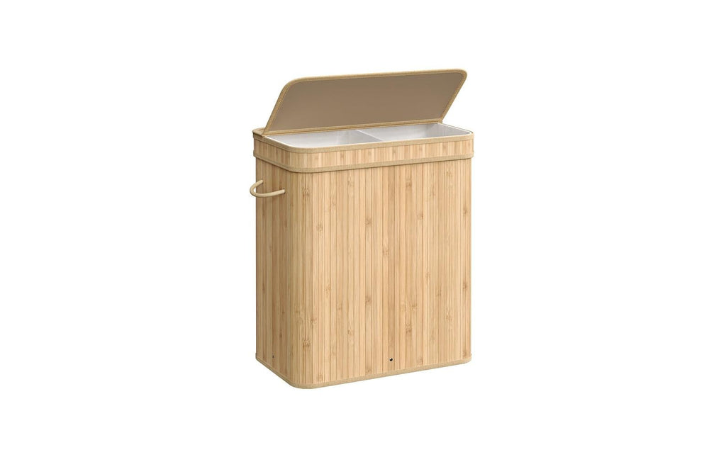 Songmics Wäschekorb Bambus, Natur 55x34x61 cm, Bambus, Stahl, MDF, etc.