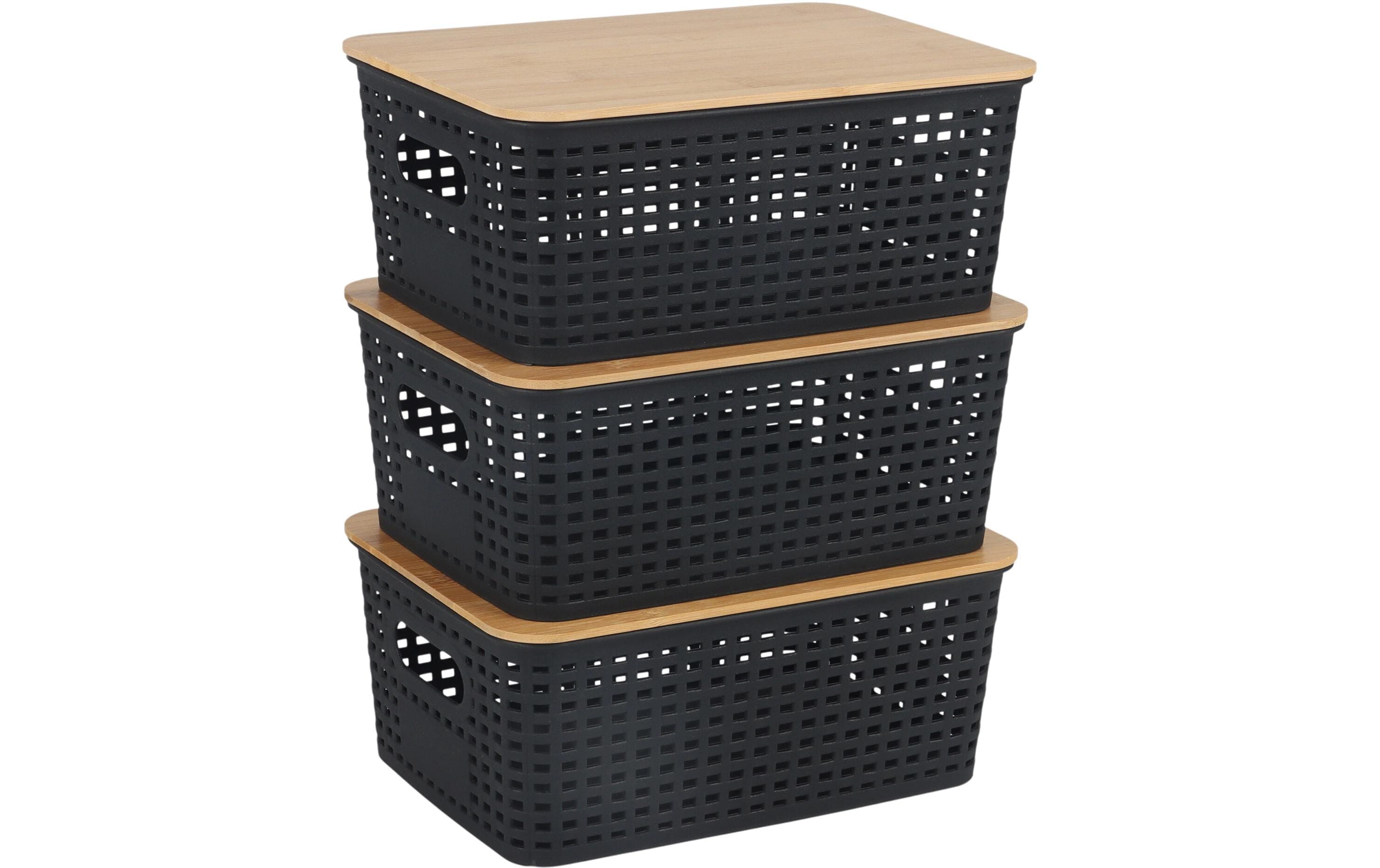 relaxdays Aufbewahrungsbox mit Deckel 3er Set, Schwarz