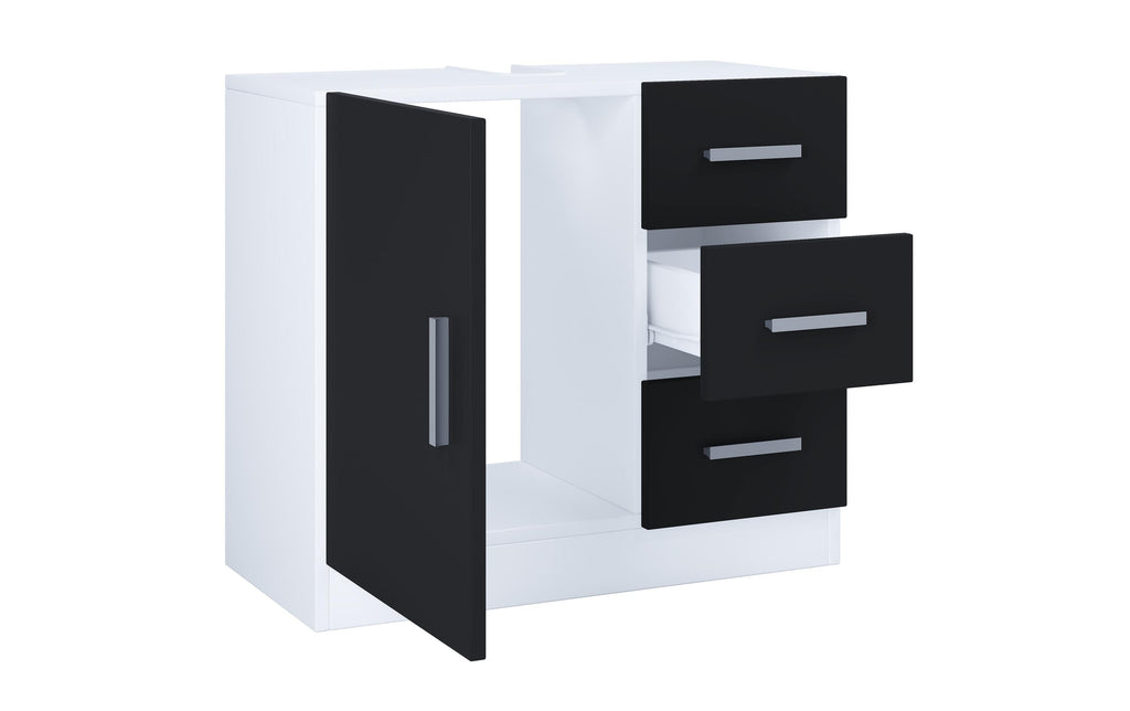 VCM Badzimmer Unterschrank Zalo XL Weiss/Schwarz 63 x 56 cm Melamin, Grundmaterial: Holz